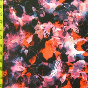  Black/Orange Abstract Faded Butterfly Print on Polyester Spandex