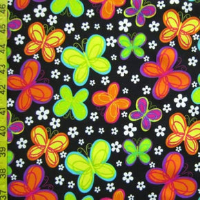  Neon/Black Butterflies & Flowers Print on Nylon Spandex