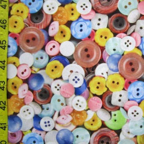 Multi-Colored Buttons Print on Polyester Spandex