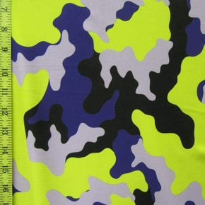  Lime Green/Camo Shiny Camouflage Print on Polyester Spandex