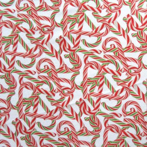 White Candy Cane Print on Polyester Spandex