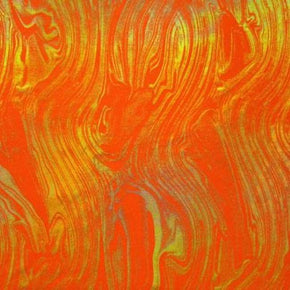  Orange/Gold Modern Art Printed Holographic Metallic Foil on Nylon Spandex