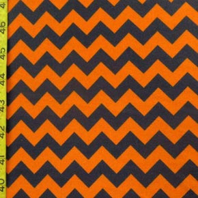  Orange/Navy blue Chevron Print on Polyester Spandex