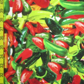 Multi-Colored Chilies Print on Polyester Spandex