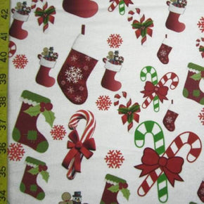 Multi-Colored Christmas Stockings Print on Polyester Spandex