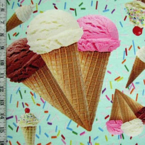  Cream Ice Cream Cone Print on Polyester Spandex