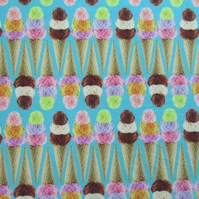  Cream Ice Cream Cone Print on Polyester Spandex