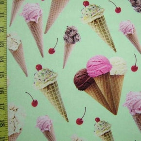 Green/Cream Ice Cream Cone Print on Polyester Spandex