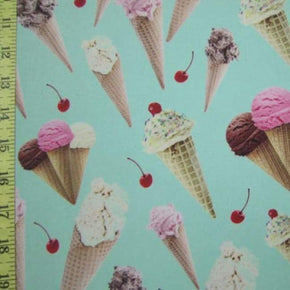 Light Blue/Cream Ice Cream Cone Print on Polyester Spandex