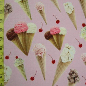  Light Pink/Cream Ice Cream Cone Print on Polyester Spandex