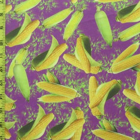  Yellow/Green/Hibiscus Corn Print on Polyester Spandex