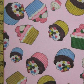  Light Pink Cupcakes Print on Polyester Spandex