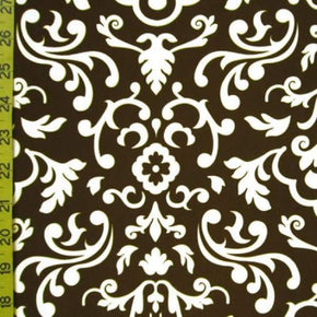  White/Chocolate Damask Print on Polyester Spandex