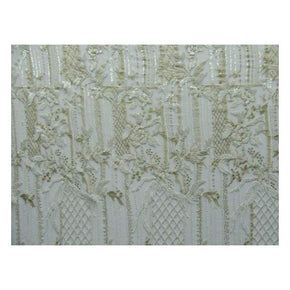  White/Gold Fancy Floral Embroidery & 2mm Sequins on Mesh