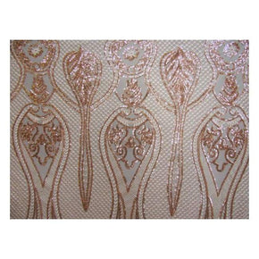  Champagne Fancy Embroidery & 2mm Sequins on Polyester Mesh