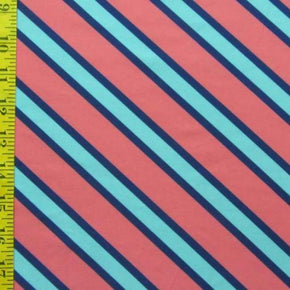  Cantaloupe/Turquoise Diagonal Stripe Print on Polyester Spandex