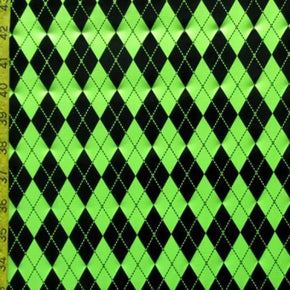  Black/Neon Green Shiny Diamond Shape Metallic Foil on Polyester Spandex
