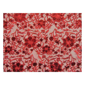  Red Fancy Embroidery Lace on Polyester Mesh