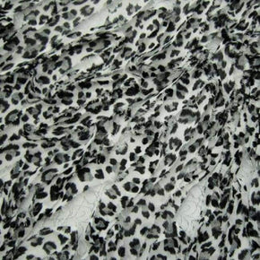  Silver Leopard Print Single Knit Distressed Look Jersey with Holes on Mesh
