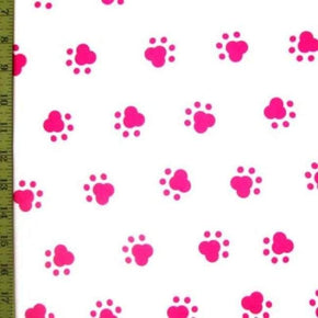 White/Fuchsia Dog Paws Print on Polyester Spandex