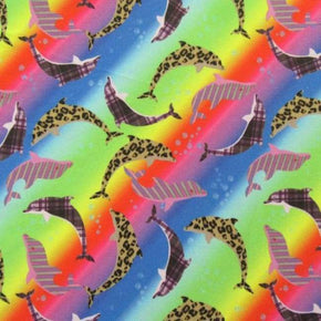 Multi-Colored Dolphins Print on Polyester Spandex