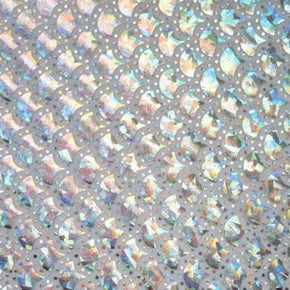  White/Silver Holographic Dot Mermaid Metallic Foil on Nylon Spandex