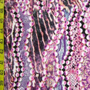 Multi-Colored Pearls & Collage Print on Polyester Spandex