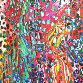 Multi-Colored Psychedelic Dots & Circles Print on Polyester Spandex