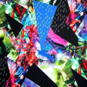 Multi-Colored Life & Raindrops Collage Print on Polyester Spandex