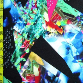 Multi-Colored Life & Raindrops Collage Print on Polyester Spandex