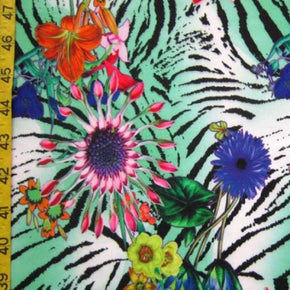 Multi-Colored Floral & Zebra Print on Polyester Spandex
