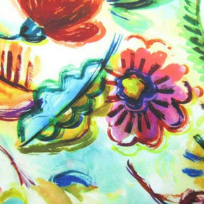 Multi-Colored Floral Drawing Print on Polyester Spandex