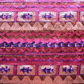 Multi-Colored Fancy Aztec Sequins Lace on Mesh