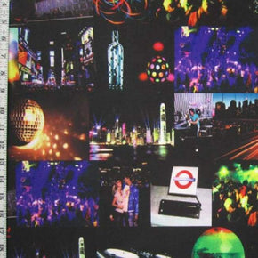 Multi-Colored London Pictures Collage Print on Polyester Spandex