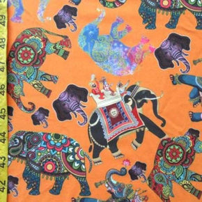 Multi-Colored Elephants Print on Polyester Spandex