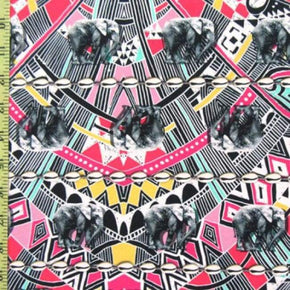 Multi-Colored Elephants Print on Polyester Spandex