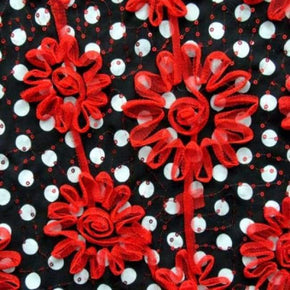  Red Embroidery & Polka Dot Sequins Chiffon
