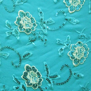  Turquoise Embroidery & Sequins on Mesh