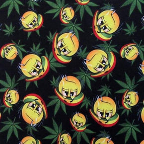  Yellow/Kelly/Black Marijuana & Emoji Print on Polyester Spandex
