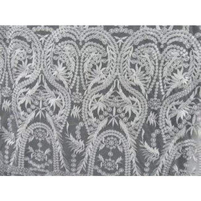  White Fancy Heavy Embroidery Guipure on Polyester Mesh