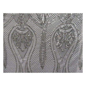  Silver Fancy Embroidery & 2mm Sequins on Polyester Mesh