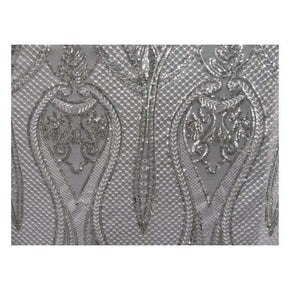  Silver Fancy Embroidery & 2mm Sequins on Polyester Mesh