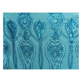 Turquoise Fancy Embroidery & 2mm Sequins on Polyester Mesh