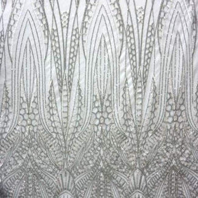 Silver/White Fancy Aztec 2mm Sequins on Polyester Mesh