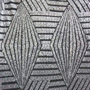  Silver/Black Fancy Big Diamond 2mm Sequins on Tulle Mesh
