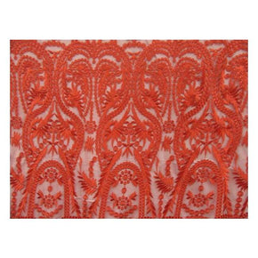  Red Fancy Heavy Embroidery Guipure on Polyester Mesh