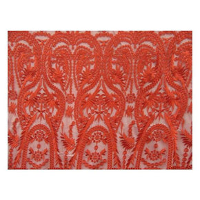  Red Fancy Heavy Embroidery Guipure on Polyester Mesh