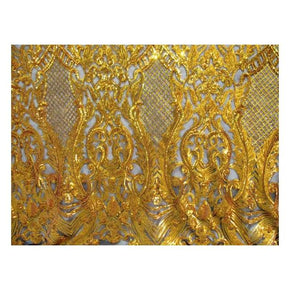  Gold/Black Fancy Embroidery & 2mm Sequins on Mesh