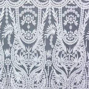  White Fancy Heavy Embroidery Guipure on Polyester Mesh