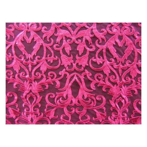  Fuchsia Fancy Embroidery with Scalloped Sides on Polyester Mesh